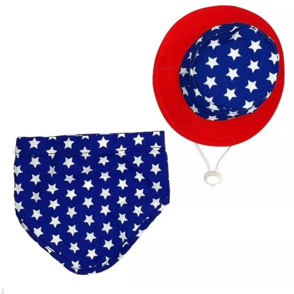 NEW Woof Pet Scarf Bandana & Bucket Hat Size‎ Large/X-large Red White & Blue